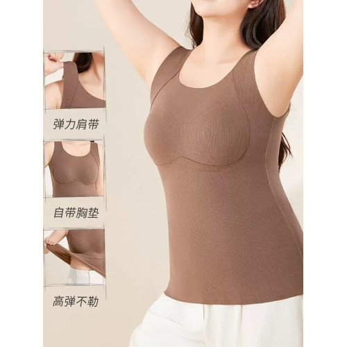 仙女靜自製大碼胖mm保暖背心女帶胸墊一體秋冬熱磨毛防寒免穿文胸 仙女靜自製大碼胖mm保暖背心女帶胸墊一體秋冬熱磨毛防寒免穿文胸