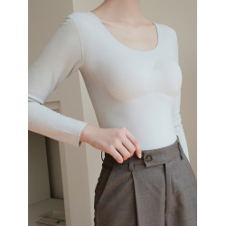 女士無痕德絨保暖內衣帶胸墊套裝加絨加厚秋衣髮熱打底衫秋冬上衣