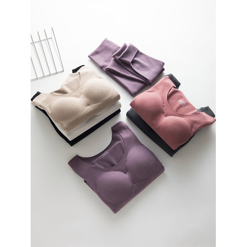 女士無痕德絨保暖內衣帶胸墊套裝加絨加厚秋衣髮熱打底衫秋冬上衣 女士無痕德絨保暖內衣帶胸墊套裝加絨加厚秋衣髮熱打底衫秋冬上衣