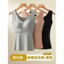 提拉保暖背心女文胸罩帶胸墊德絨髮熱聚攏收副乳打底衫前釦內衣女