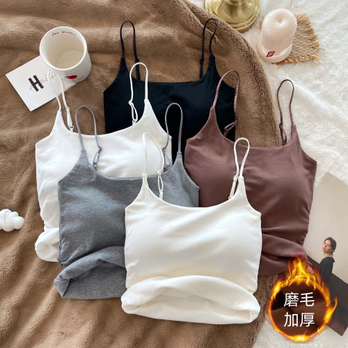 純欲褶皺吊帶背心女帶胸墊2024秋冬新款加厚磨毛修身打底外穿內衣 純欲褶皺吊帶背心女帶胸墊2024秋冬新款加厚磨毛修身打底外穿內衣