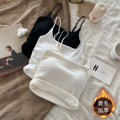 純欲褶皺吊帶背心女帶胸墊2024秋冬新款加厚磨毛修身打底外穿內衣 純欲褶皺吊帶背心女帶胸墊2024秋冬新款加厚磨毛修身打底外穿內衣