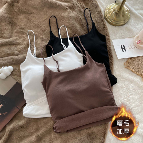 純欲褶皺吊帶背心女帶胸墊2024秋冬新款加厚磨毛修身打底外穿內衣 純欲褶皺吊帶背心女帶胸墊2024秋冬新款加厚磨毛修身打底外穿內衣