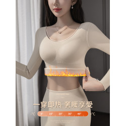 羊毛德絨保暖內衣女士套裝帶胸墊2024秋冬季加絨加厚髮熱秋衣秋褲