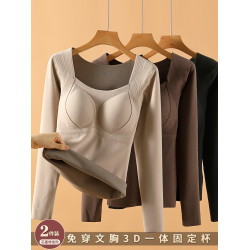 石墨烯保暖內衣女2025冬帶胸墊免文胸打底衫加絨加厚髮熱長袖上衣
