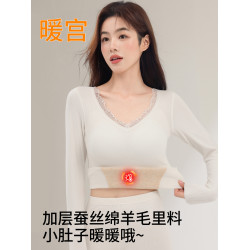 保暖內衣女士打底帶胸墊加絨加厚髮熱綿羊毛秋衣秋褲套裝女款冬季