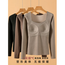 2025冬季石墨烯保暖內衣女帶胸墊無痕打底衫加絨加厚長袖內穿上衣