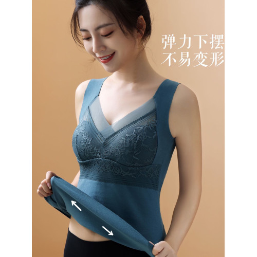 德絨髮熱無痕保暖內衣背心女士加絨大碼冬季打底內搭帶胸墊一體式