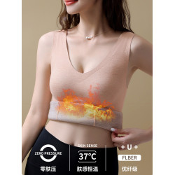 保暖背心女羊毛絨蠶絲德絨內衣加絨加厚帶胸墊冬季內穿無痕打底衫