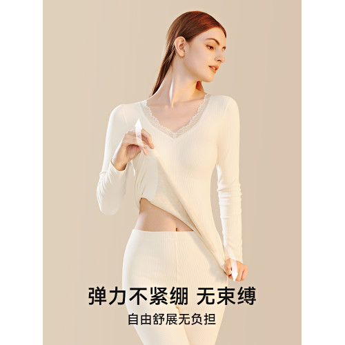 保暖內衣女帶胸墊加絨德髮熱秋衣秋褲套裝無痕打底上衣秋冬季內穿
