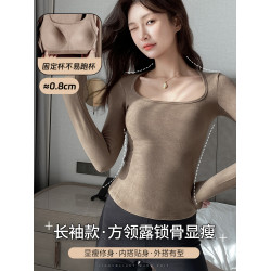 【達播推薦】多情貓方領帶胸墊保暖內衣女一體打底衣長袖背心秋冬