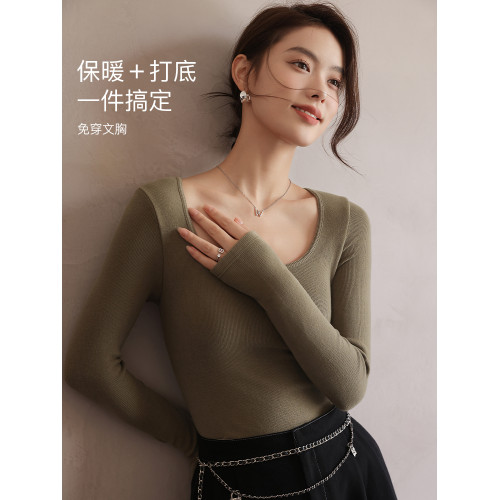 德絨保暖內衣女一體帶胸墊內搭加絨加厚秋衣自髮熱打底衫秋冬上衣 德絨保暖內衣女一體帶胸墊內搭加絨加厚秋衣自髮熱打底衫秋冬上衣