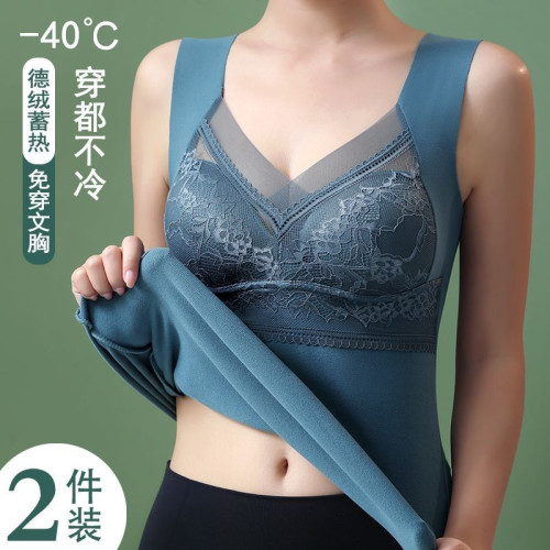 固定杯保暖背心內衣女士雙面德絨免穿文胸收腹打底衣冬季紅色 固定杯保暖背心內衣女士雙面德絨免穿文胸收腹打底衣冬季紅色