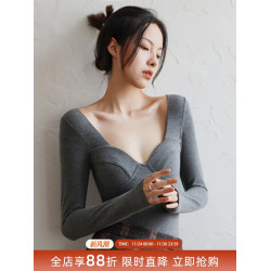 德絨保暖內衣女薄款髮熱帶胸墊免穿文胸冬季修身低領打底上衣秋衣