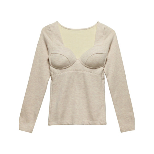 德絨保暖內衣女薄款髮熱帶胸墊免穿文胸冬季修身低領打底上衣秋衣 德絨保暖內衣女薄款髮熱帶胸墊免穿文胸冬季修身低領打底上衣秋衣