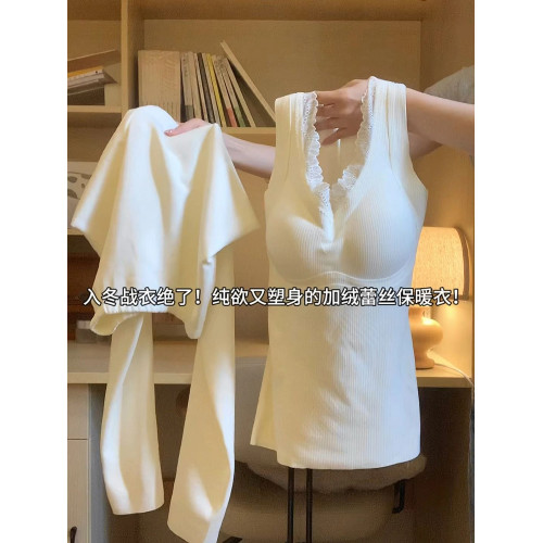 羊絨蠶絲保暖背心女2025新款帶胸墊一體式秋冬款蕾絲邊打底衫套裝 羊絨蠶絲保暖背心女2025新款帶胸墊一體式秋冬款蕾絲邊打底衫套裝