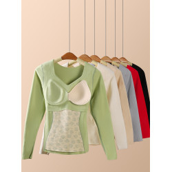 羊毛蠶絲女士塑身保暖內衣套裝帶胸墊無痕美體秋衣秋褲v領打底衫