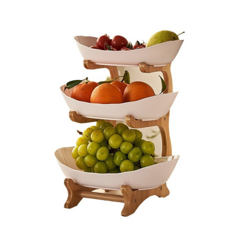 創意三層多層水果盤歐式輕奢乾果盤竹木架家用零食盤糖果托盤果籃