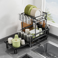 temu雙層碗碟架 可伸縮廚房餐盤瀝水架子