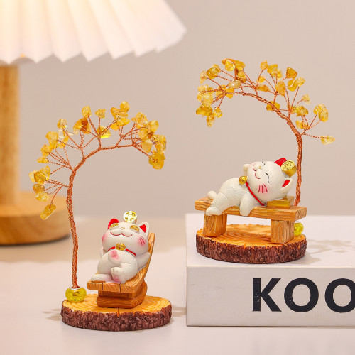 招財貓水晶發財樹擺件裝飾品禮品新年桌面禮物創意可愛發財小擺件 招財貓水晶發財樹擺件裝飾品禮品新年桌面禮物創意可愛發財小擺件