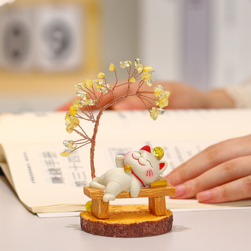 招財貓水晶發財樹擺件裝飾品禮品新年桌面禮物創意可愛發財小擺件 招財貓水晶發財樹擺件裝飾品禮品新年桌面禮物創意可愛發財小擺件