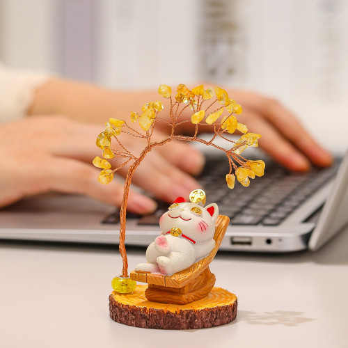 招財貓水晶發財樹擺件裝飾品禮品新年桌面禮物創意可愛發財小擺件 招財貓水晶發財樹擺件裝飾品禮品新年桌面禮物創意可愛發財小擺件