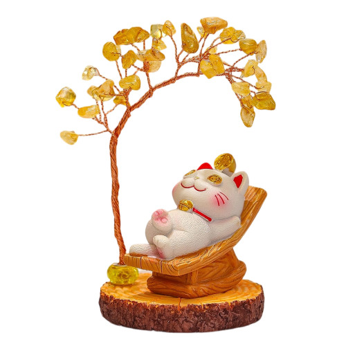 招財貓水晶發財樹擺件裝飾品禮品新年桌面禮物創意可愛發財小擺件 招財貓水晶發財樹擺件裝飾品禮品新年桌面禮物創意可愛發財小擺件