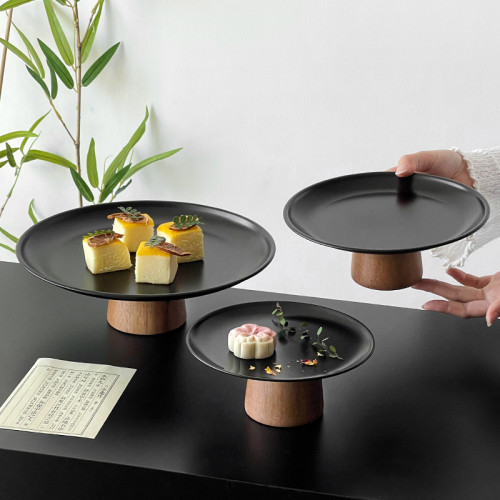 黑色高腳茶點盤茶幾零食擺放盤高級感鏽鋼果盤點心糖果盤甜盤 黑色高腳茶點盤茶幾零食擺放盤高級感鏽鋼果盤點心糖果盤甜盤