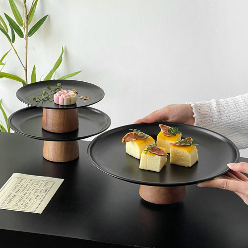 黑色高腳茶點盤茶幾零食擺放盤高級感鏽鋼果盤點心糖果盤甜盤 黑色高腳茶點盤茶幾零食擺放盤高級感鏽鋼果盤點心糖果盤甜盤