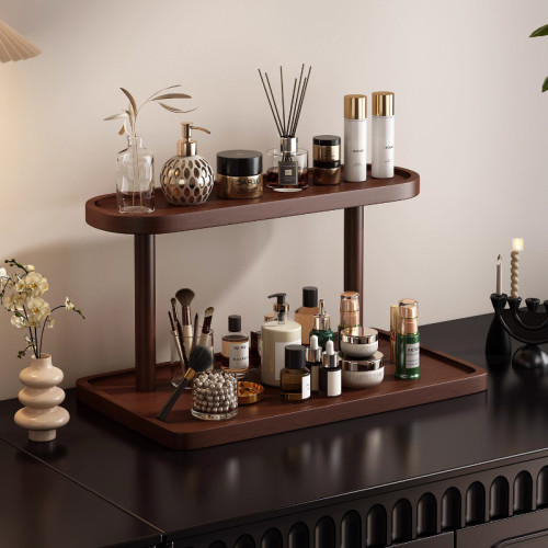 復古實木桌面梳妝台護膚品置物架多層口紅香水化妝品收納整理架 復古實木桌面梳妝台護膚品置物架多層口紅香水化妝品收納整理架
