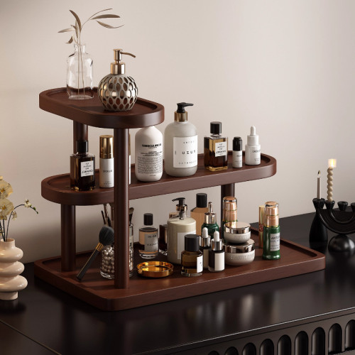 復古實木桌面梳妝台護膚品置物架多層口紅香水化妝品收納整理架 復古實木桌面梳妝台護膚品置物架多層口紅香水化妝品收納整理架