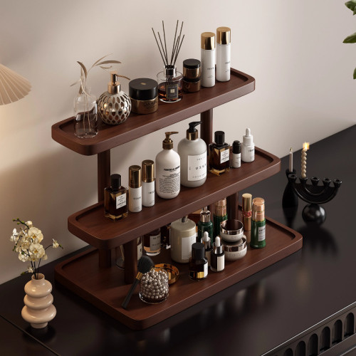 復古實木桌面梳妝台護膚品置物架多層口紅香水化妝品收納整理架 復古實木桌面梳妝台護膚品置物架多層口紅香水化妝品收納整理架