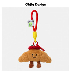 JC同款仿真可愛牛角包麵包公仔包包掛件創意毛絨蔬菜水果鑰匙扣女