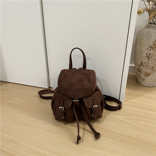 本季 磨砂迷你雙肩包女韓系絨面復古多口袋設計翻蓋抽繩小後背包 本季 磨砂迷你雙肩包女韓系絨面復古多口袋設計翻蓋抽繩小後背包