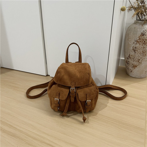 本季 磨砂迷你雙肩包女韓系絨面復古多口袋設計翻蓋抽繩小後背包 本季 磨砂迷你雙肩包女韓系絨面復古多口袋設計翻蓋抽繩小後背包