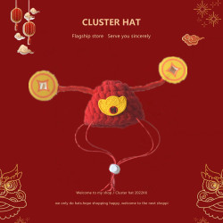 2025恭喜發財新年貓咪帽子英短狗狗頭套頭飾過年寵物變裝帽子