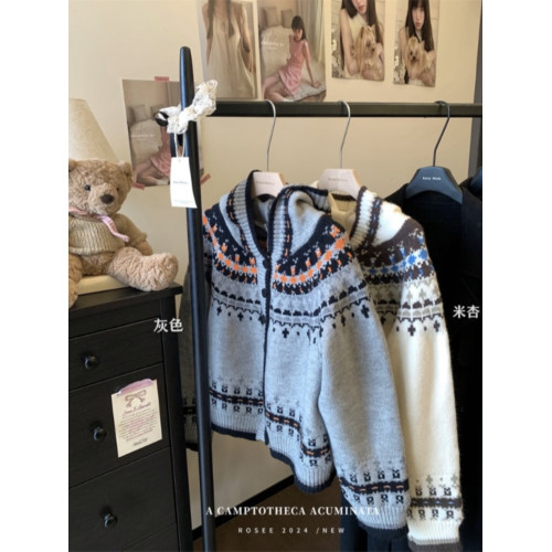 大碼復古學院風軟糯連帽毛衣女冬季時尚針織開衫外套胖MM顯瘦上衣