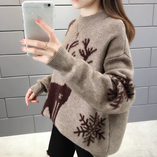 2025年新款加絨毛衣女聖誕爆款秋冬加厚寬松女士打底外穿慵懶洋氣
