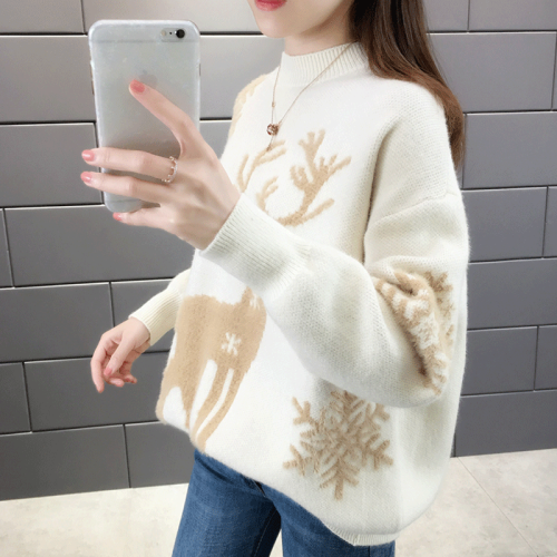 2025年新款加絨毛衣女聖誕爆款秋冬加厚寬松女士打底外穿慵懶洋氣