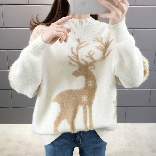 2025年新款加絨毛衣女聖誕爆款秋冬加厚寬松女士打底外穿慵懶洋氣