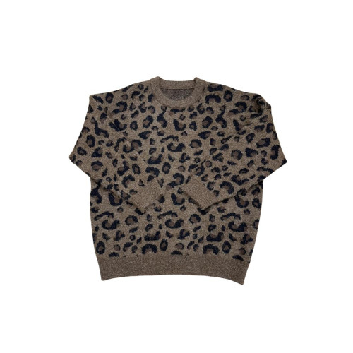 高級感圓領套頭豹紋毛衣女秋冬加厚寬松慵懶風氣質軟糯針織衫上衣