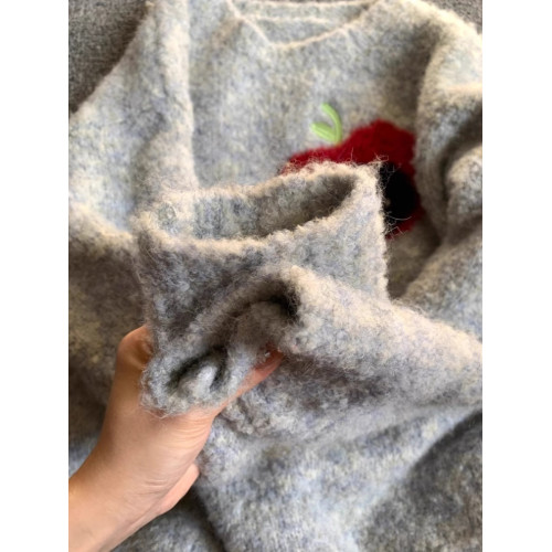 灰色小狗圓領套頭毛衣女冬季加厚秋冬慵懶風小個子正肩內搭針織衫