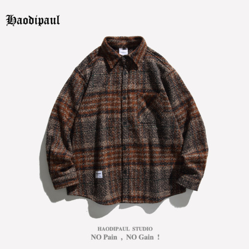 HAODIPAUL美式復古潮牌格紋翻領小衆設計感長袖休閒寬松襯衫男女 HAODIPAUL美式復古潮牌格紋翻領小衆設計感長袖休閒寬松襯衫男女