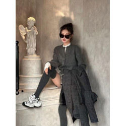 灰色針織開衫短款毛衣外套女秋冬季新款洋氣獨特寬松慵懶軟糯上衣