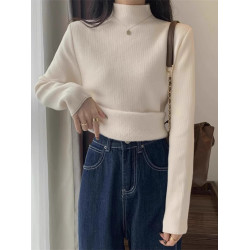 2025秋冬毛衣女加絨加厚一體絨內搭半高領套頭打底針織衫保暖上衣