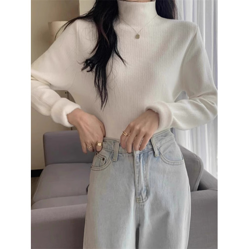 2025秋冬毛衣女加絨加厚一體絨內搭半高領套頭打底針織衫保暖上衣