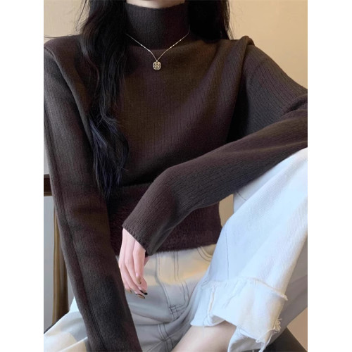 2025秋冬毛衣女加絨加厚一體絨內搭半高領套頭打底針織衫保暖上衣