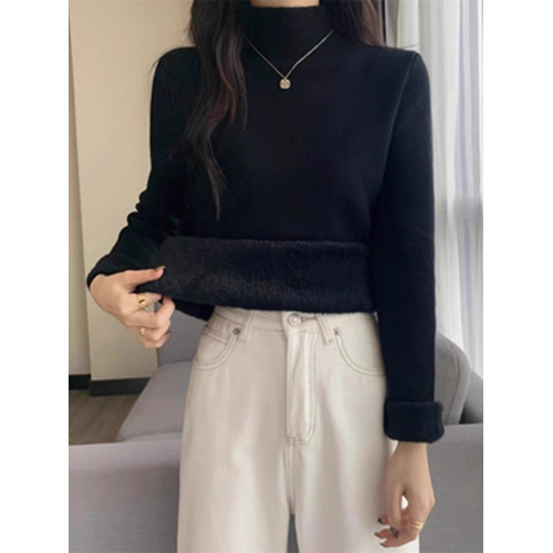 2025秋冬毛衣女加絨加厚一體絨內搭半高領套頭打底針織衫保暖上衣