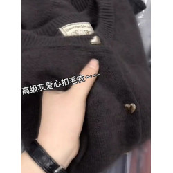 廣州十三行復古浣熊絨軟糯灰色愛心釦毛衣外套女秋冬慵懶針織開衫