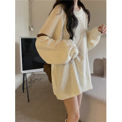 新年節本命年紅色麻花毛衣女冬季新款過年慵懶圓領寬松中長款上衣